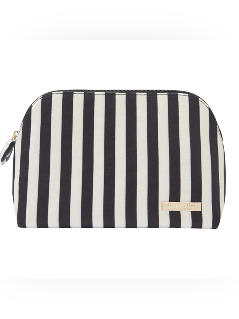 Alice + Olivia x FabFitFun Positano Black White striped pencil makeup Bag Pouch